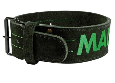 Пояс для важкої атлетики MadMax MFB-301 Suede Single Prong шкіряний Black/Green L 1925919670 фото