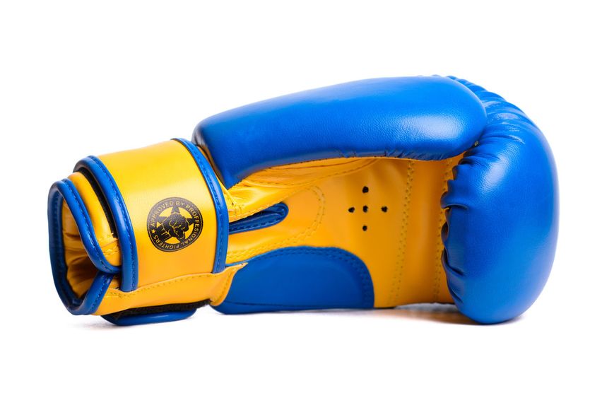 Боксерські рукавиці PowerPlay 3004 JR Classic Синьо-Жовті 8 унцій 855250584 фото