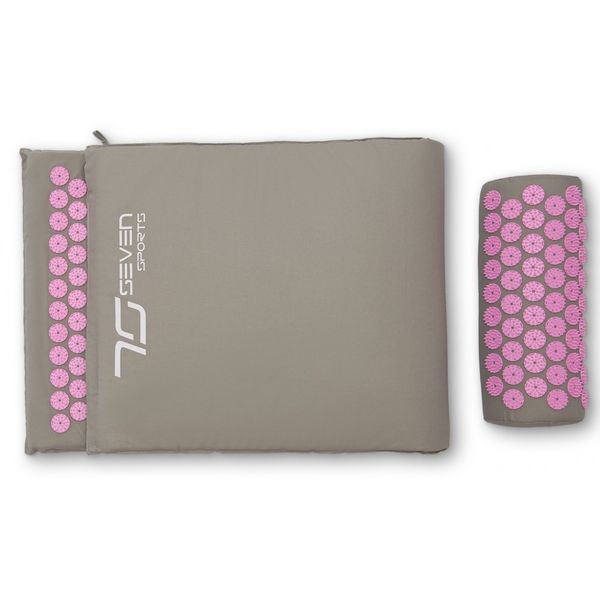 Килимок акупунктурний 7SPORTS Premium+ MTA-1 з подушкою сіро-рожевий 130*50см. 1688971359 фото