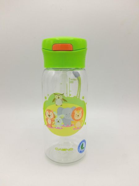 Пляшка для води CASNO 400 мл KXN-1195 Зелена (Малята-звірята) з соломинкою 1405067819 фото