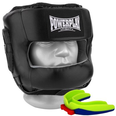 Боксерський шолом тренувальний PowerPlay 3067 з бампером PU + Amara Чорний M 874861975 фото